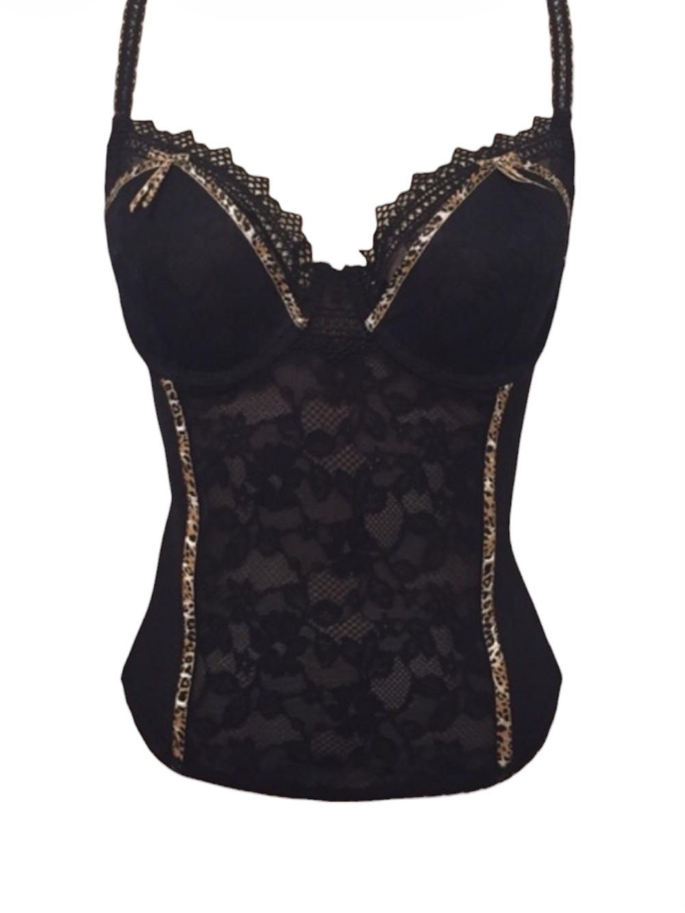 Victoria’s Secret Very Sexy Black Lace Corset Leopard Trim | S | NWT